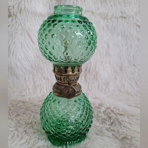 Green hobnail oil lamp